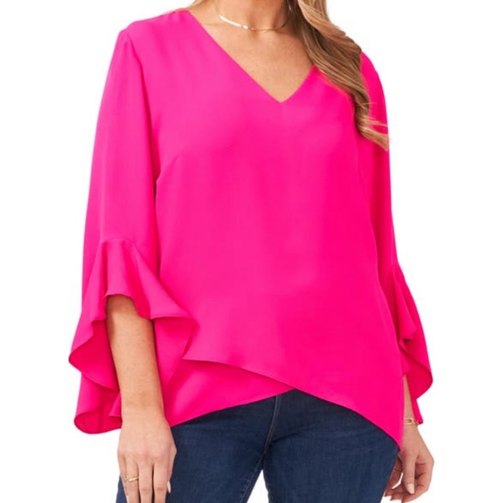 Vince Camuto Flutter Sleeve Crossover Georgette Tunic Top
